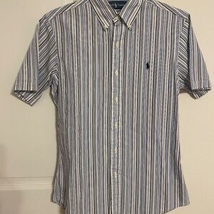 Ralph Lauren Mens Small Blue and White Short Sleeve Button Down